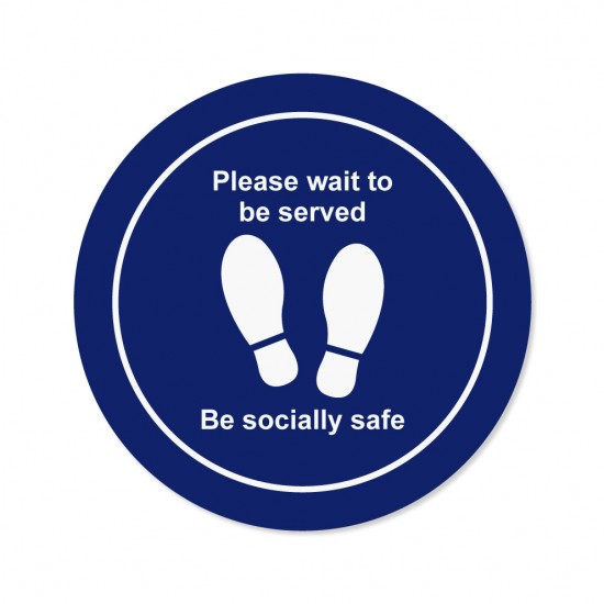 Covid-19 Floor Sticker Please wait to be served 26cm Round Dark Blue 3pcs